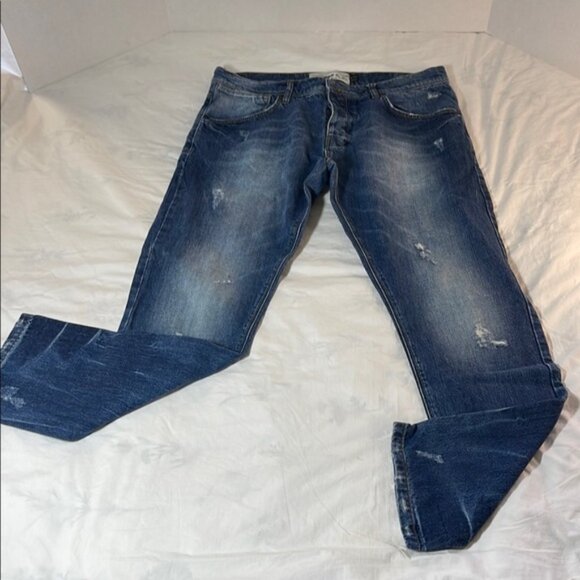Topman Button Fly Vintage Slim Cut Straight Leg Jeans - Picture 1 of 11